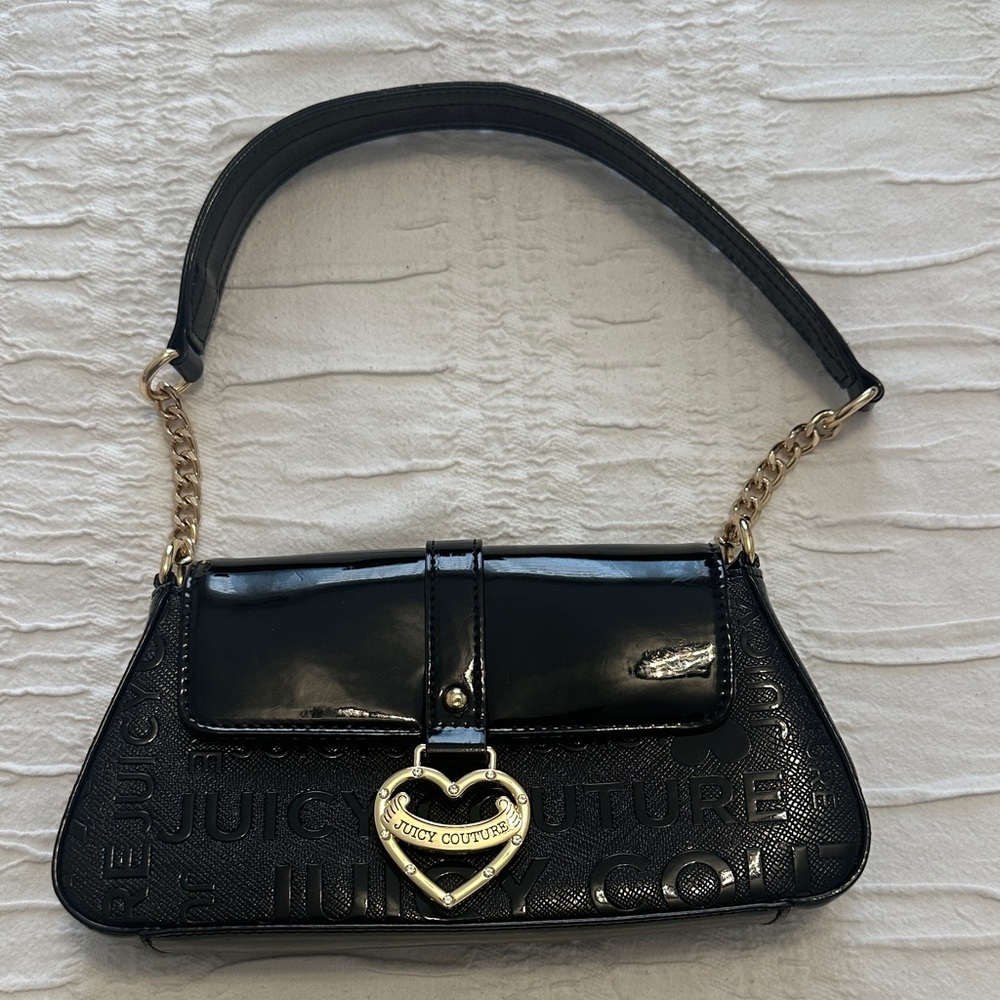 Juicy Couture Black Patent & Embossed Shoulder Bag with Gold Heart Lock